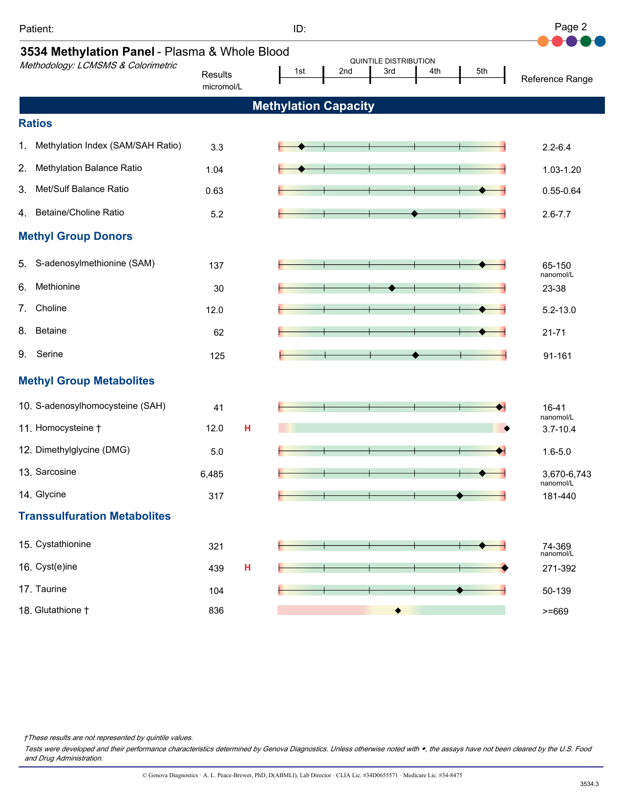 Página de Methylation Capacity com resultados e quintis do laudo Methylation Panel